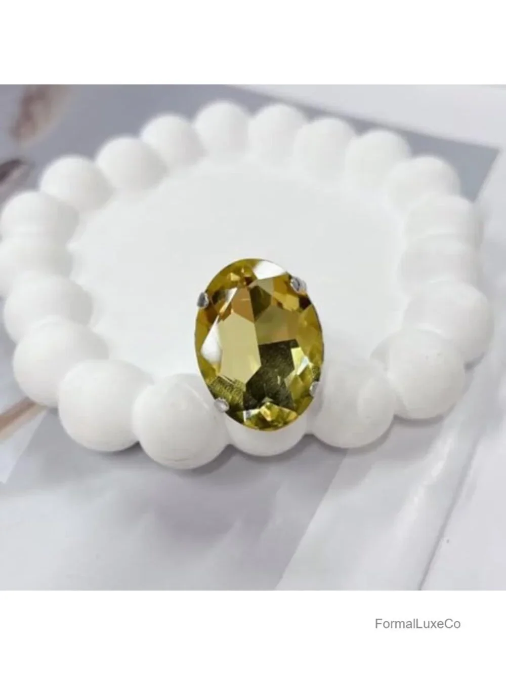 Oval Rhinestone Cocktail Ring, Chunky Open Knuckle Band, Adjustable, Wedding